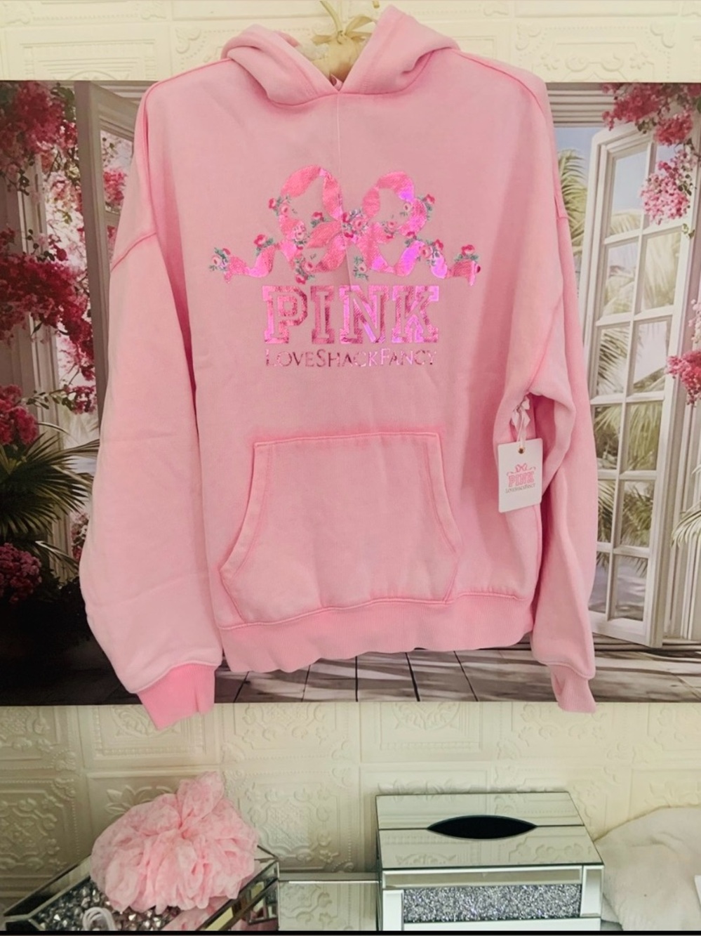 PINK Victoria's Secret Pink Metallic Floral Graphic Sweatshirt  XS